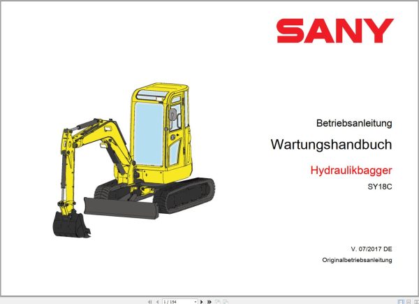 Sany Hydraulic Excavator SY18C Technical Manual EN DE