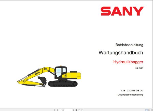 Sany Hydraulic Excavator SY335C Technical Manual EN DE