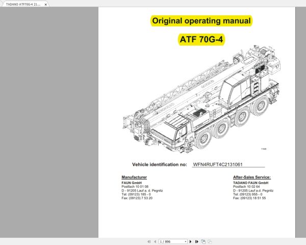 Tadano Faun ATF 70G 4 Load Chart Operating Manual 1