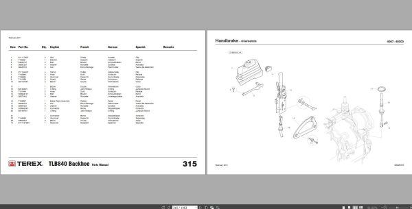 Terex Backhoe Loader TLB840 PS Spare Parts Catalogue 1