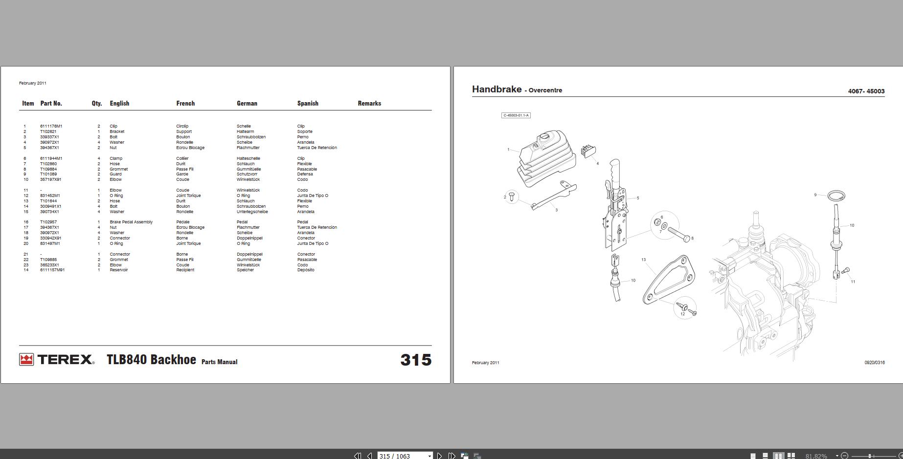 Terex Backhoe Loader TLB840 PS Spare Parts Catalogue