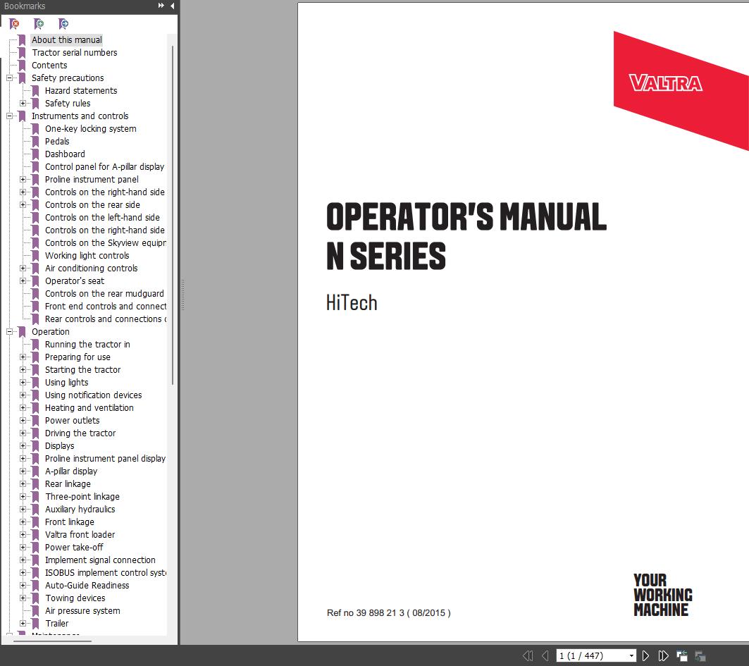 Valtra N Series HiTech N104 H N114e H N124 H N134 H N154e H and N174 H Operators Manual 1
