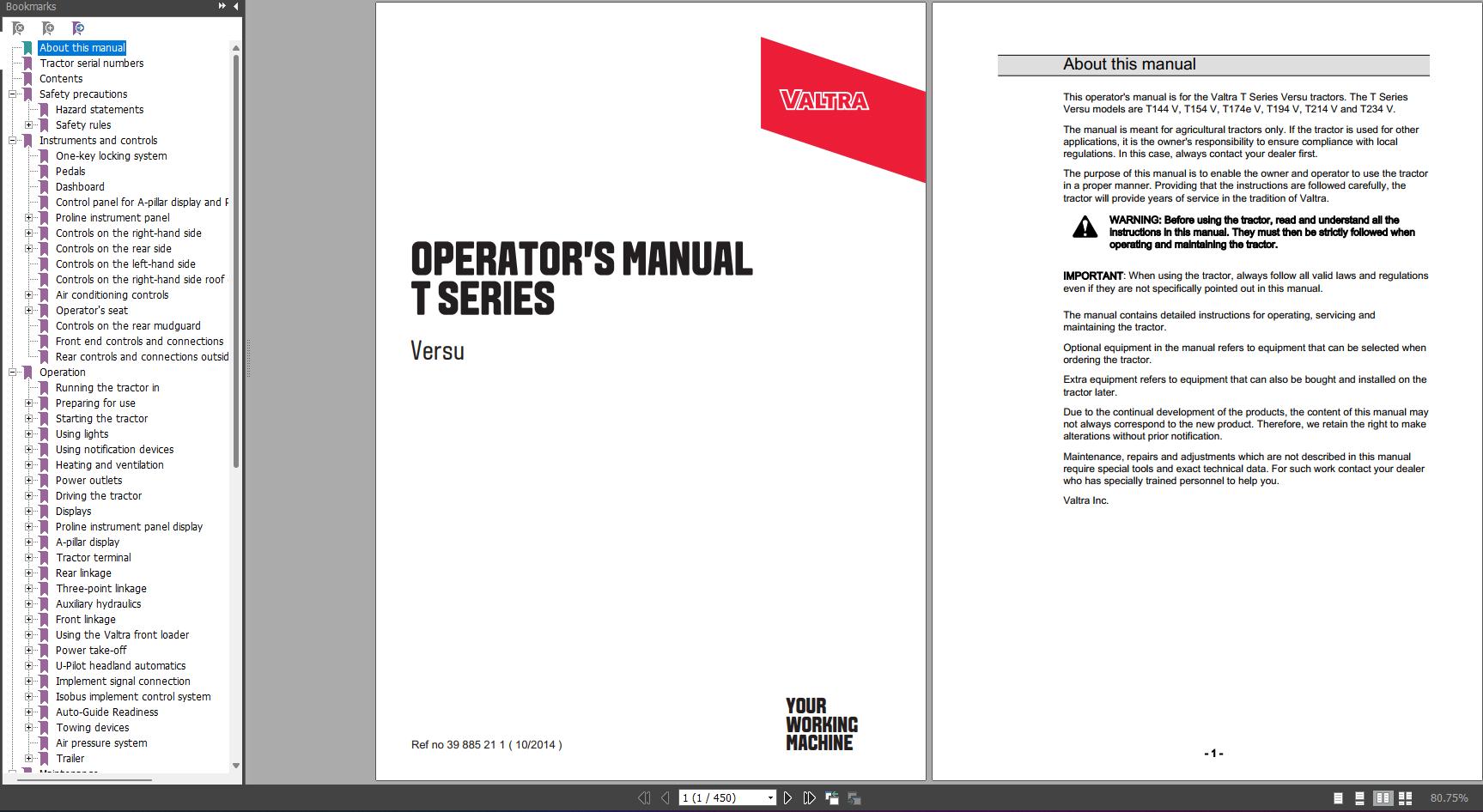 Valtra T Series Versu T144V T154V T174eV T194V T214V T234V Operator Manual 1