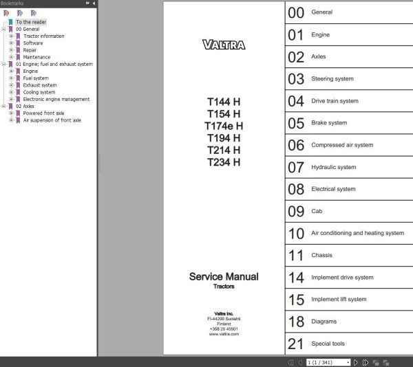 Valtra Tractor T144H T154H T174E H T194 H T214 H T234 H Engine and Axle Service Manual 1
