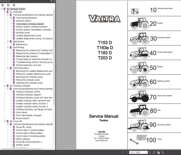 Valtra Tractor T153D T163E D T183 D T203 D Hydraulic Systems Service Manual 1