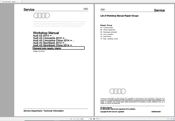 Audi A3 S3 8V 2018 Workshop Manual 4