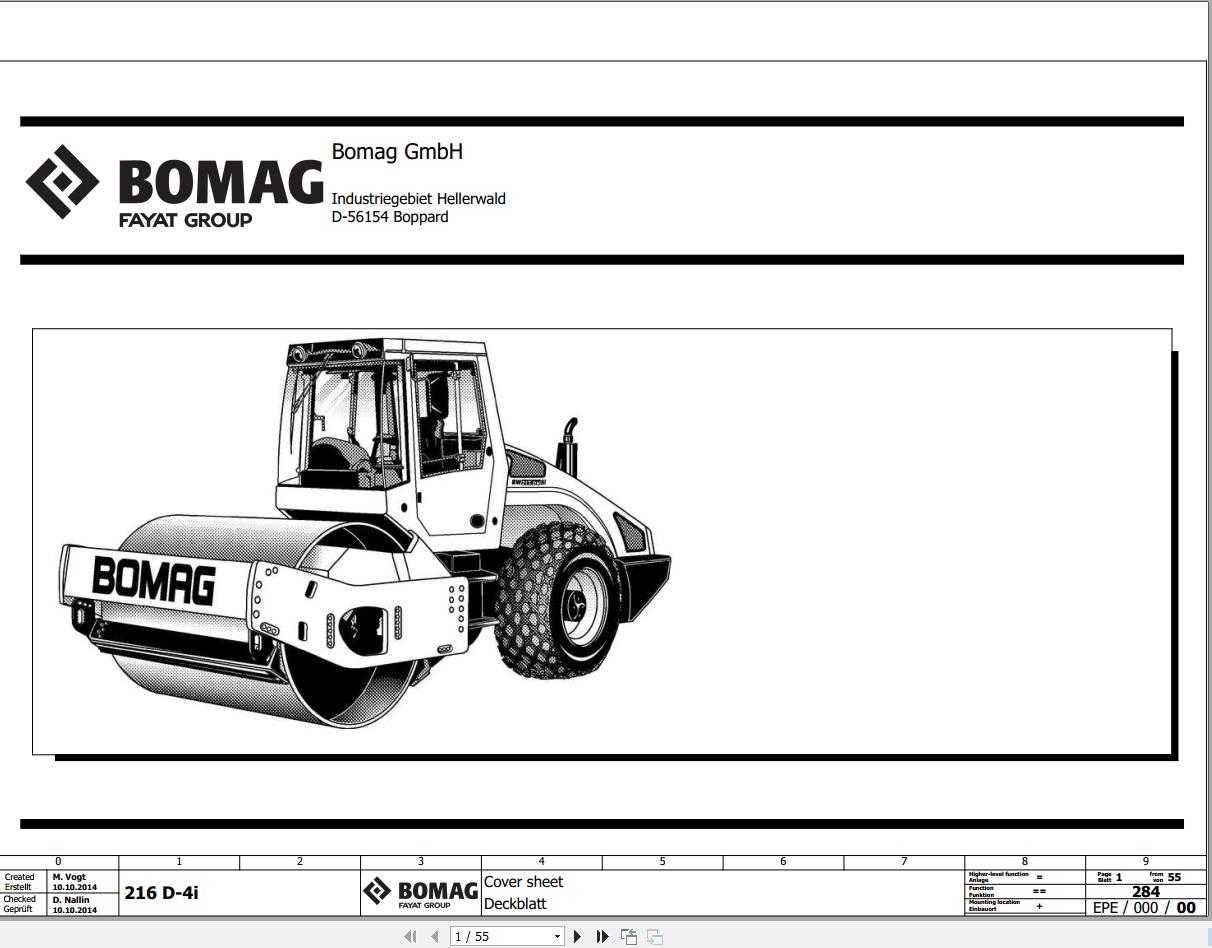 Bomag 216 D 4i Function.284 Wiring Diagram 2014 EN DE