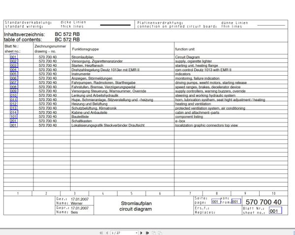 Bomag BC 572 RB Drawing No.57070040 Circuit Diagram 2007 EN DE