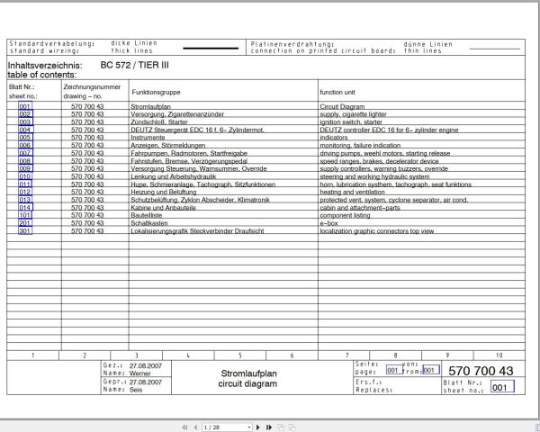 Bomag BC 572 Tier III Drawing No.57070043 Circuit Diagram 2007 EN DE
