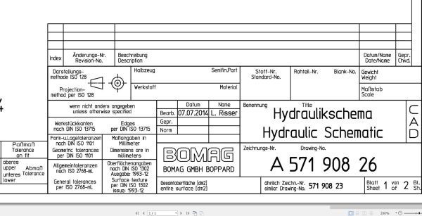 Bomag BC 573 RB 4 Drawing No.A57190826 00 001 Hydraulic Schematic 2014 EN DE