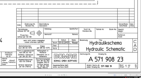 Bomag BC 772 RB 4 Drawing No.A57190823 00 001 Hydraulic Schematic 2013 EN DE
