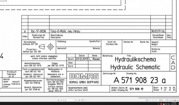 Bomag BC 772 RB 4 Drawing No.A57190823 01 001 Hydraulic Schematic 2013 EN DE