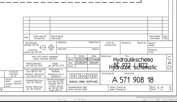 Bomag BC 972 1172 Drawing No.A57190818 Hydraulic Schematic 2011 EN DE