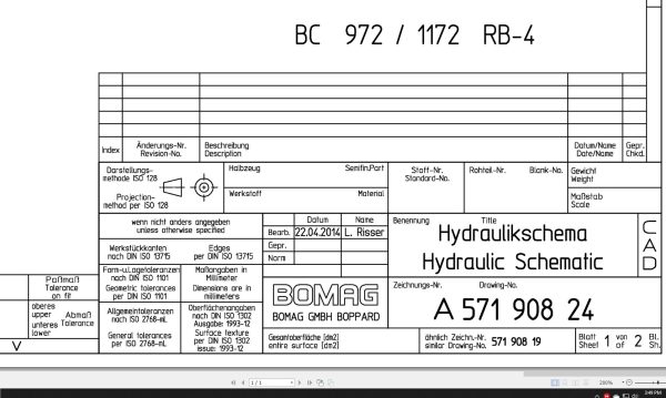 Bomag BC 972 1172 RB 4 Drawing No.A57190824 00 001 Hydraulic Schematic 2014 EN DE