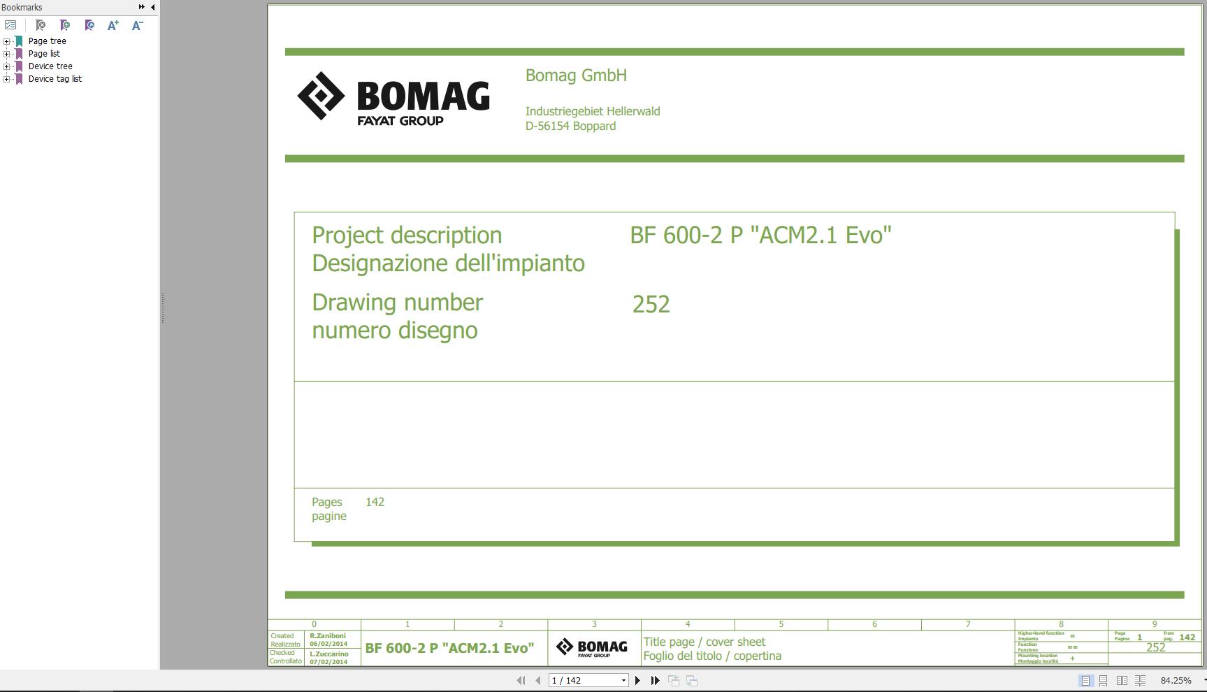 Bomag BF 600 2 P ACM2.1 EVO Function.252 Wiring Diagram 2014 EN IT