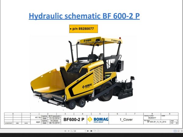 Bomag BF 600 2 P Drawing No.89280077 Hydraulic Schematic 2014 EN DE