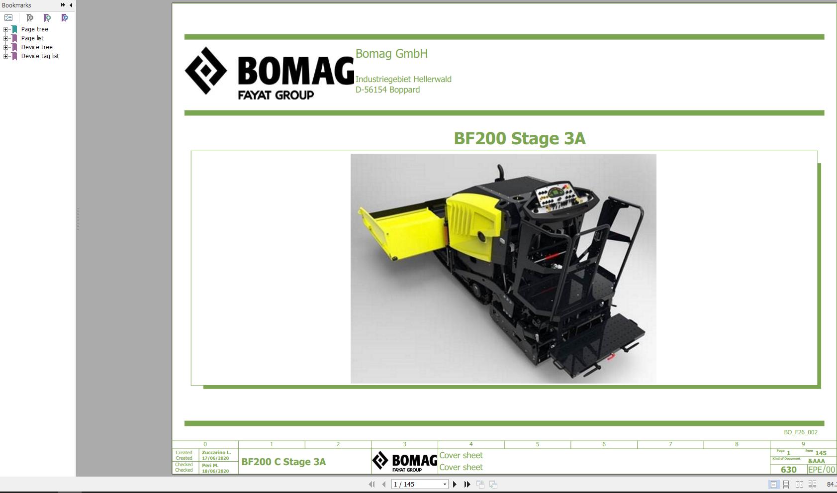 Bomag BF200C Wiring Diagram Stage 3A Function.630 2020 EN IT