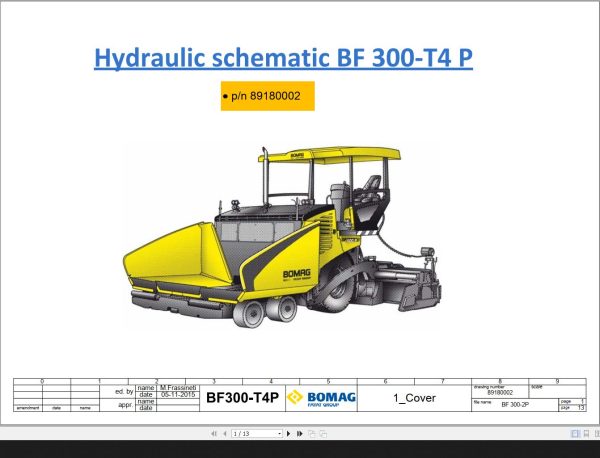 Bomag BF300 T4P Hydraulic Schematic Drawing No.89180002 2015