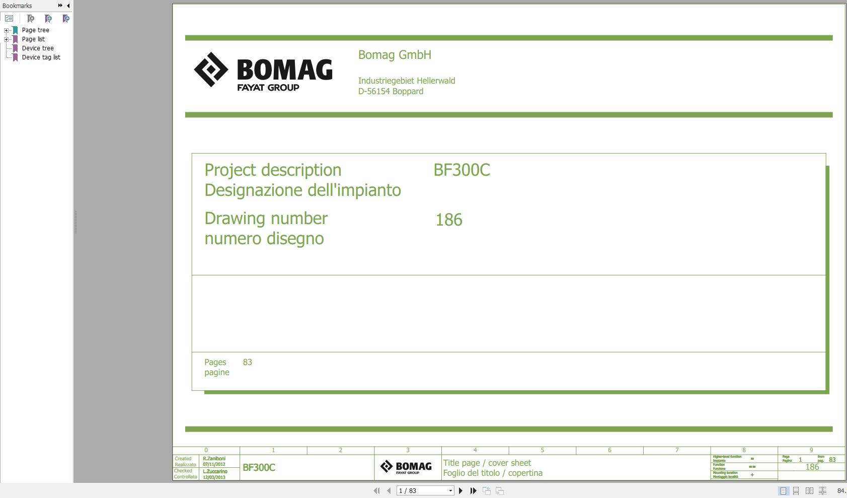 Bomag BF300C Wiring Diagram Function.186 2013 EN IT