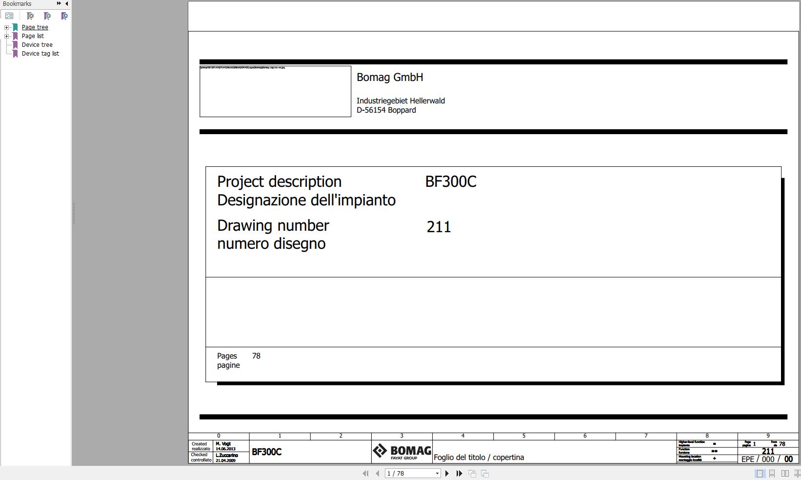 Bomag BF300C Wiring Diagram Function.211 2013 EN IT