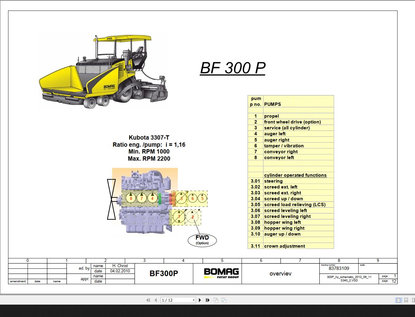 Bomag BF300P Hydraulic Schematic Drawing No.83783109 2010
