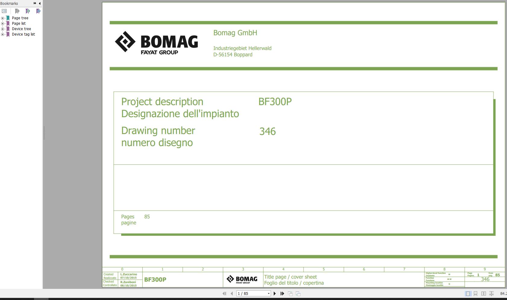 Bomag BF300P Wiring Diagram Function.346 2015 EN IT
