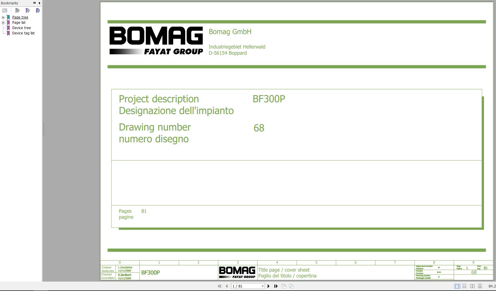 Bomag BF300P Wiring Diagram Function.68 2009 EN IT
