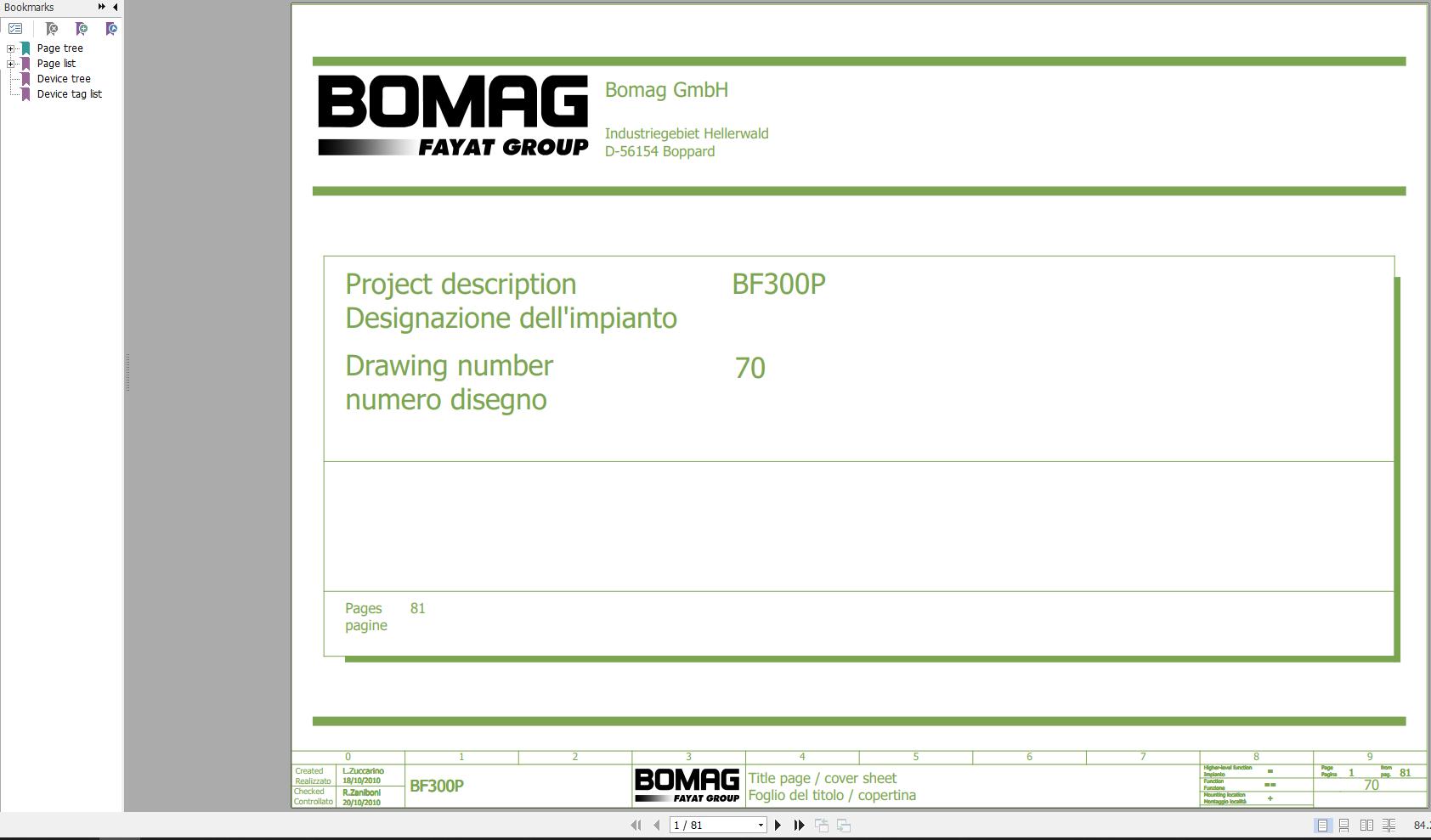 Bomag BF300P Wiring Diagram Function.70 2010 EN IT