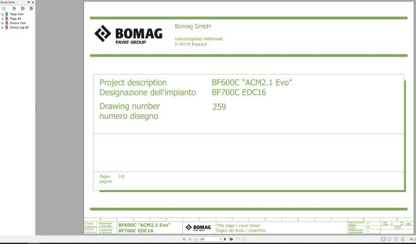 Bomag BF600C BF700C Wiring Diagram Function.259 2014 EN IT