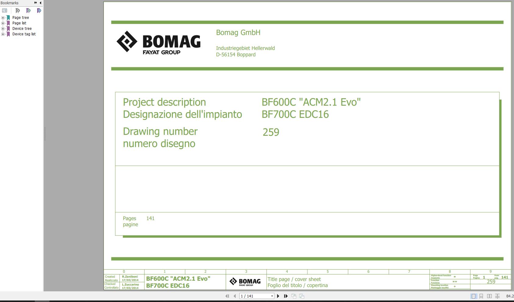 Bomag BF600C BF700C Wiring Diagram Function.259 2014 EN IT