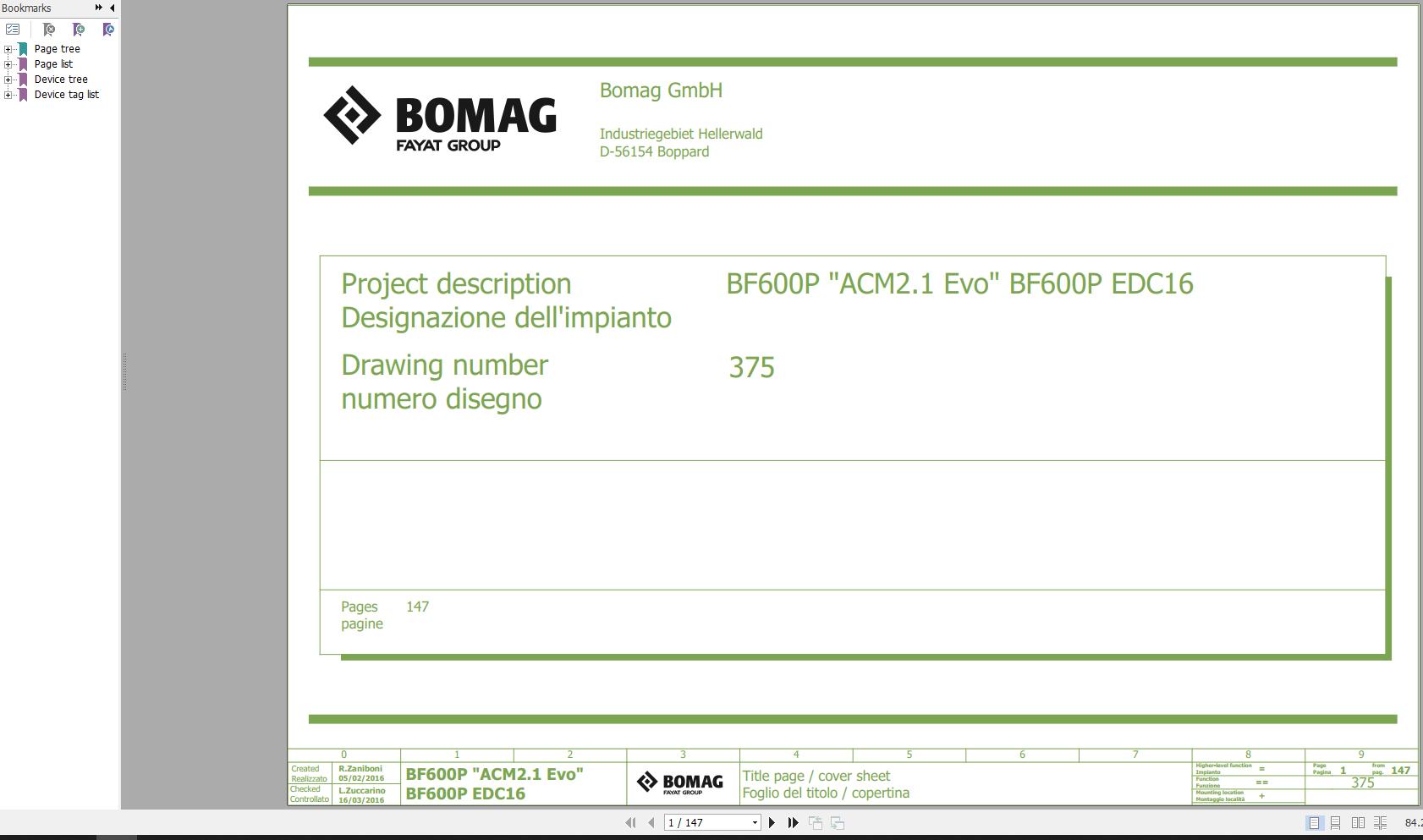 Bomag BF600P BF600P Wiring Diagram Function.375 2016 EN IT