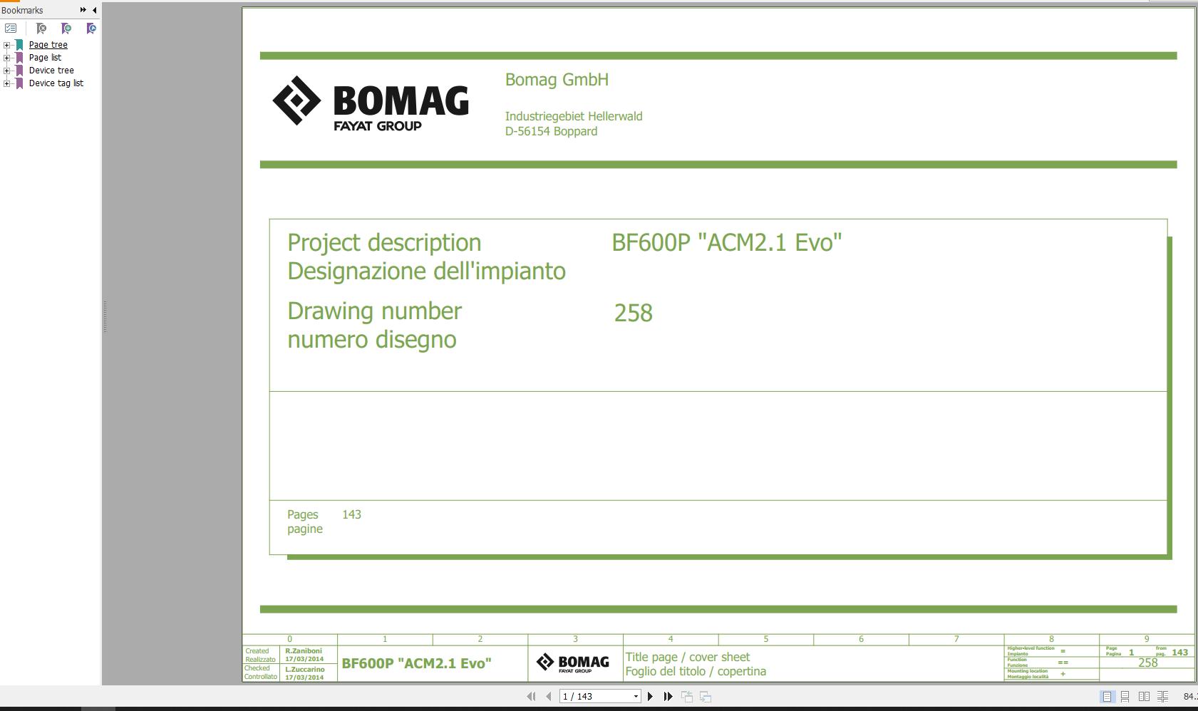 Bomag BF600P Wiring Diagram Function.258 2014 EN IT