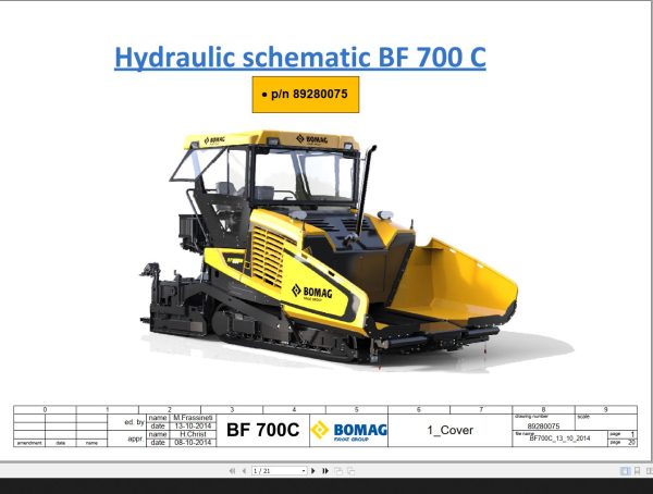 Bomag BF700C Hydraulic Schematic Drawing No.89280075 2014 EN