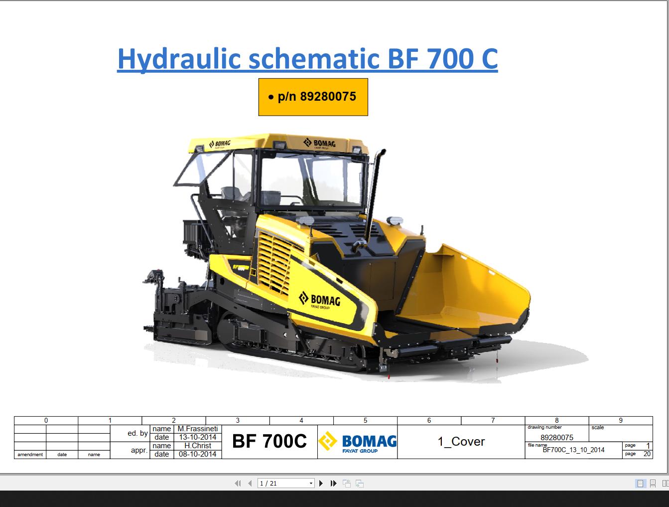 Bomag BF700C Hydraulic Schematic Drawing No.89280075 2014 EN