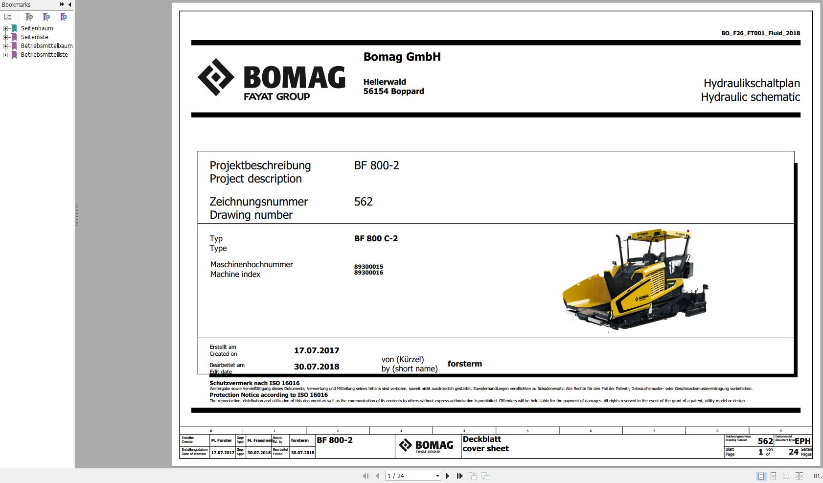 Bomag BF800 2 Hydraulic Schematic Function.562 2018 EN DE