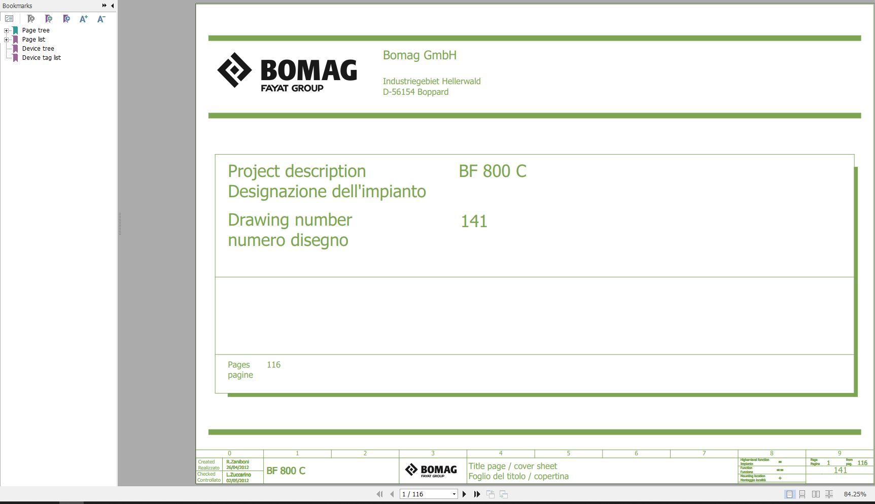 Bomag BF800C Wiring Diagram Function.141 2012 EN IT