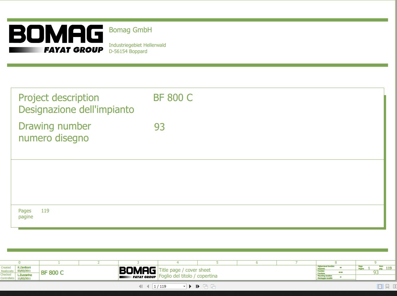 Bomag BF800C Wiring Diagram Function.93 2011 EN IT