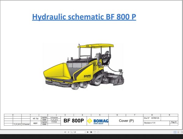 Bomag BF800P Hydraulic Schematic Drawing No.83780125 2012