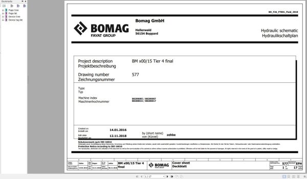 Bomag BM1x00 15 Hydraulic Schematic Tier 4 final Function.577 2018 EN DE