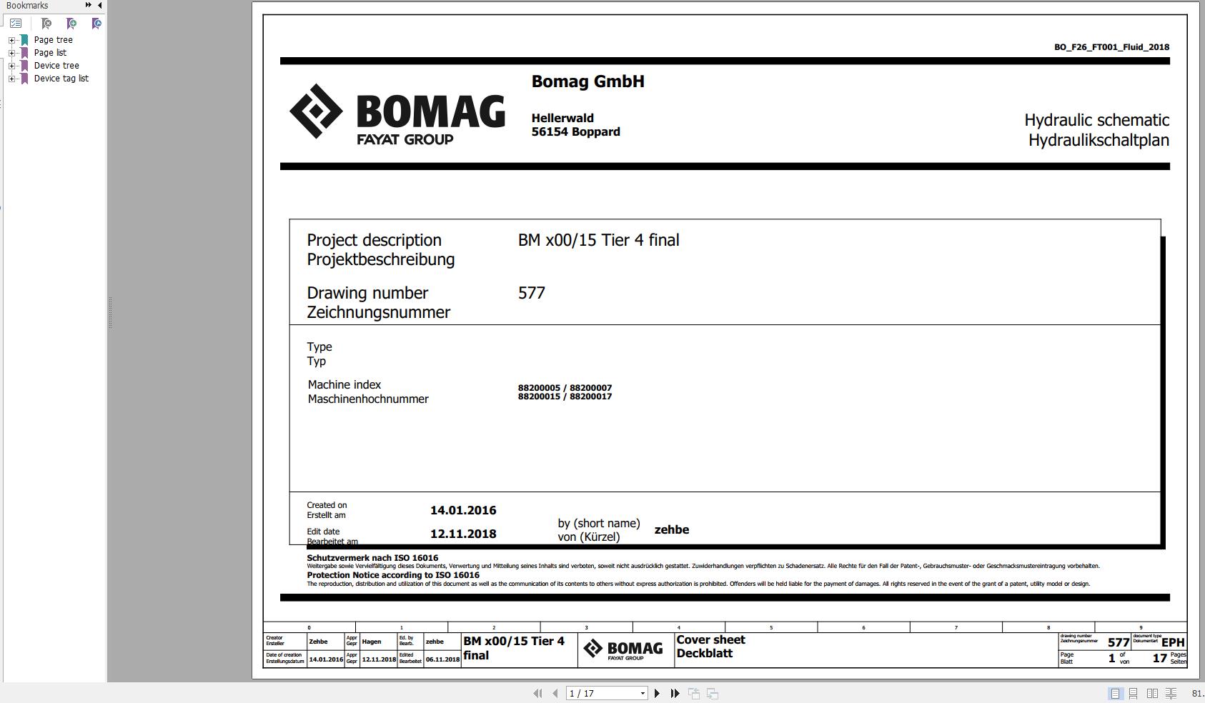 Bomag BM1x00 15 Hydraulic Schematic Tier 4 final Function.577 2018 EN DE
