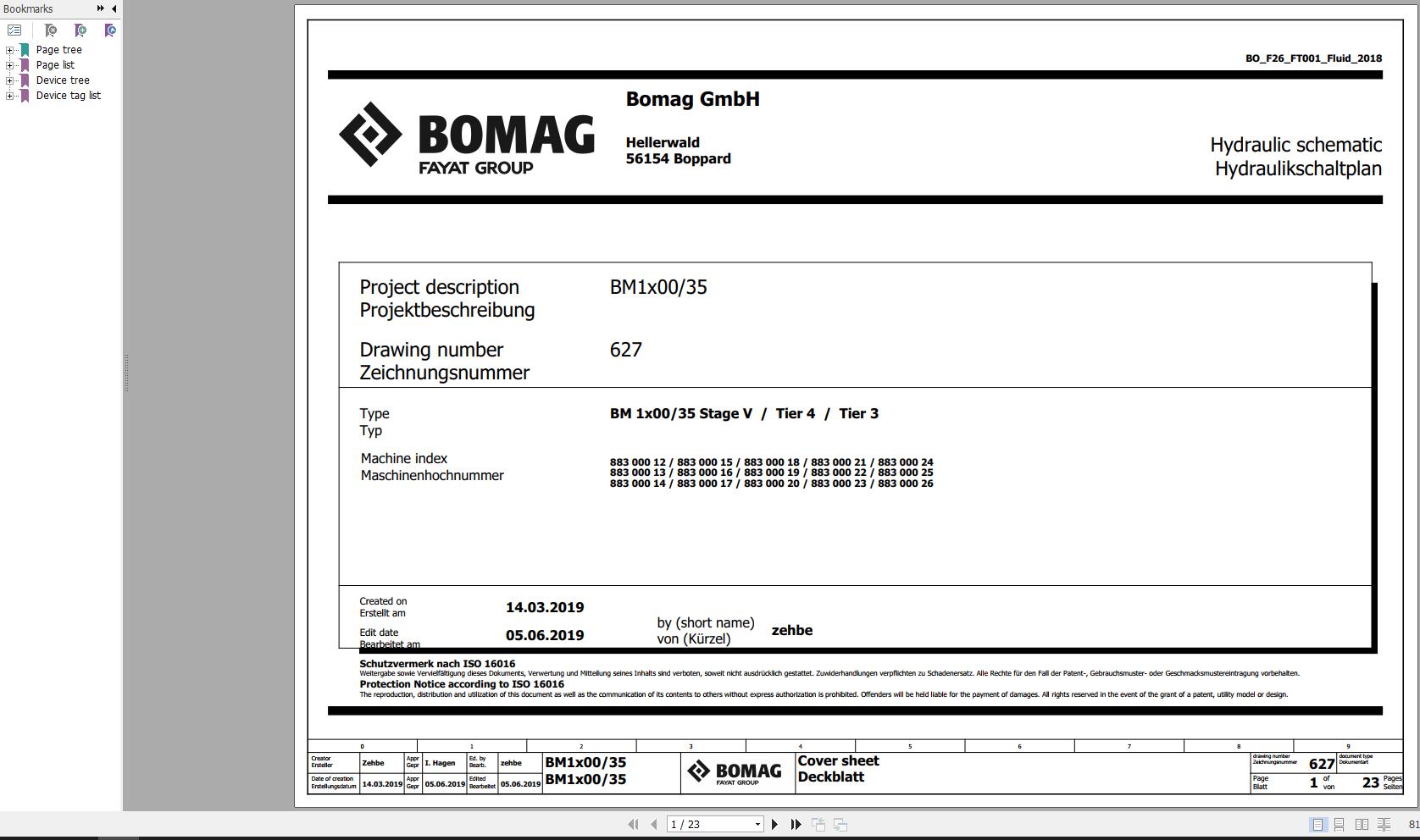 Bomag BM1x00 35 Hydraulic Schematic Stage V Tier 3 4 Function.627 2019 EN DE