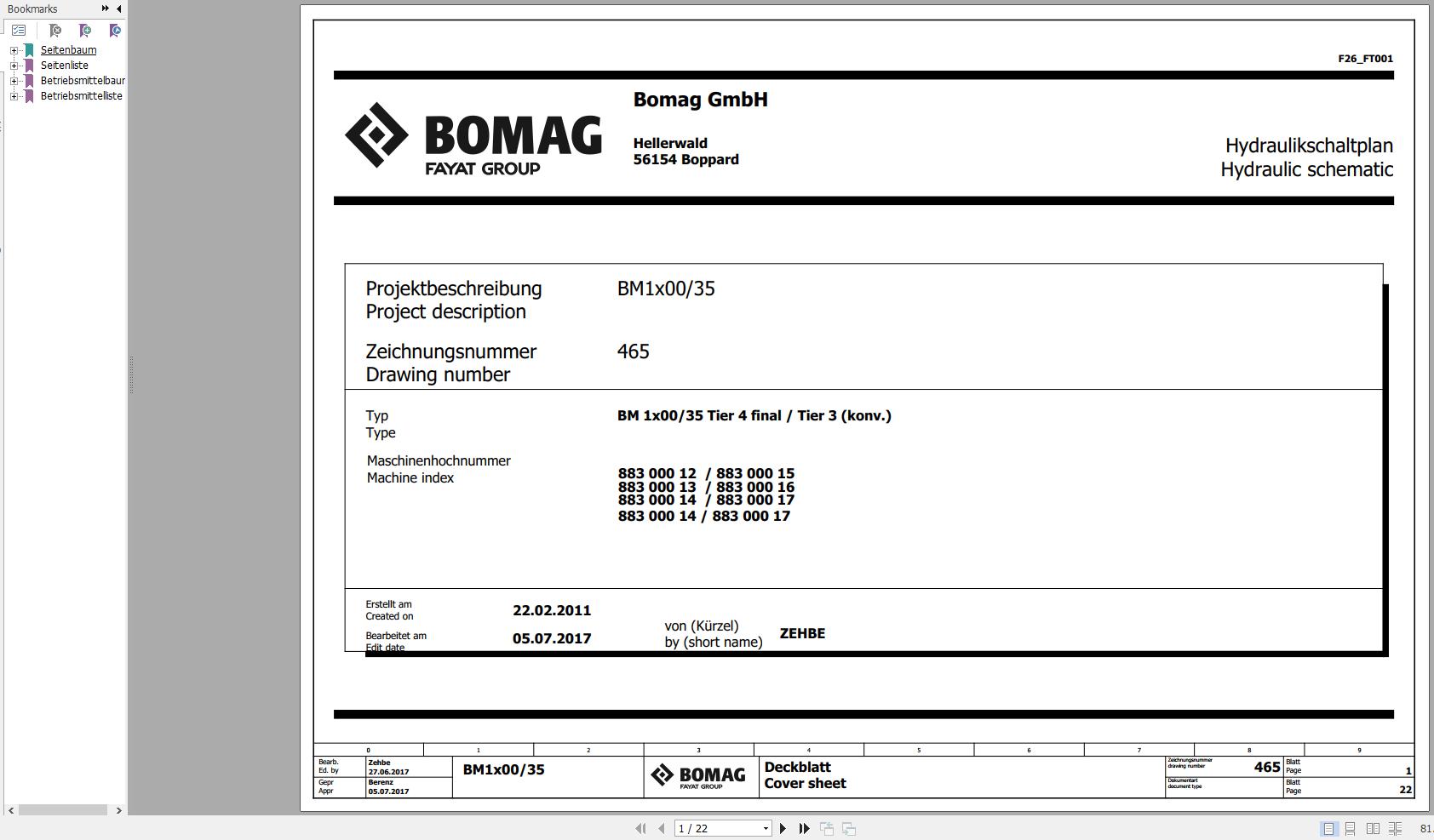 Bomag BM1x00 35 Hydraulic Schematic Tier 3 4 Final Function.465 2017 EN DE