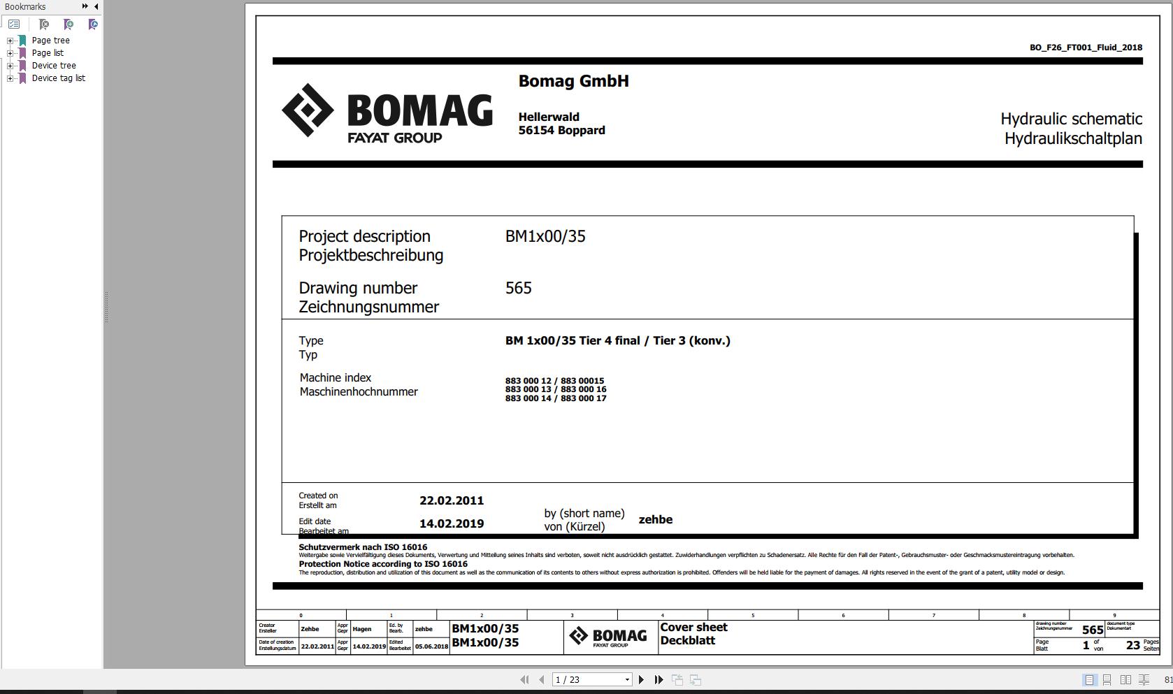 Bomag BM1x00 35 Hydraulic Schematic Tier 3 4 final Function.565 2019 EN DE