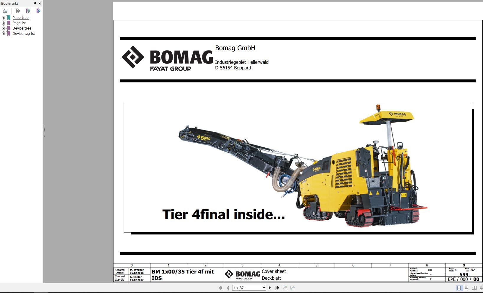 Bomag BM1x00 35 Wiring Diagram Tier 4f mit IDS Function.599 2018 EN DE