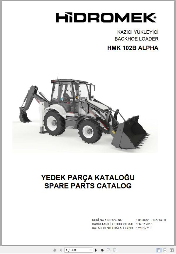 Hidromek Backhoe Loader HMK 102B ALPHA Spare Parts Catalog B120001 REXROTH EN TR