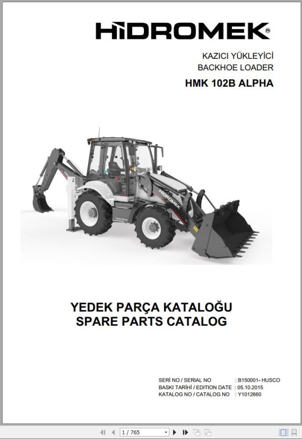 Hidromek Backhoe Loader HMK 102B ALPHA Spare Parts Catalog B150001 HUSCO EN TR