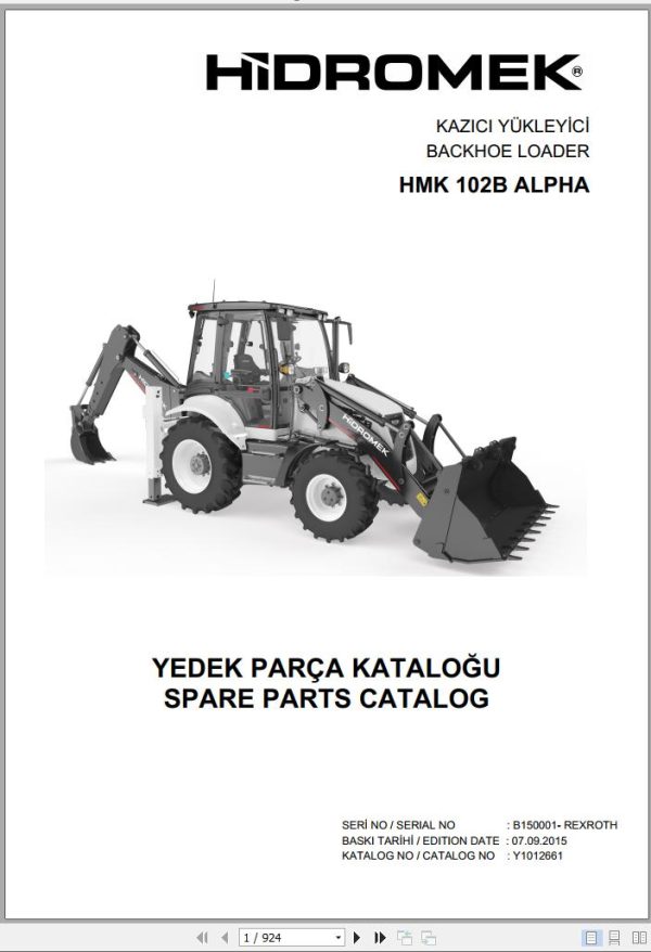 Hidromek Backhoe Loader HMK 102B ALPHA Spare Parts Catalog B150001 REXROTH EN TR