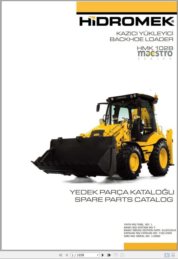 Hidromek Backhoe Loader HMK 102B MAESTRO Spare Parts Catalog 115000 EN TR