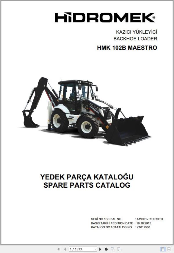 Hidromek Backhoe Loader HMK 102B MAESTRO Spare Parts Catalog A19001 REXROTH EN TR