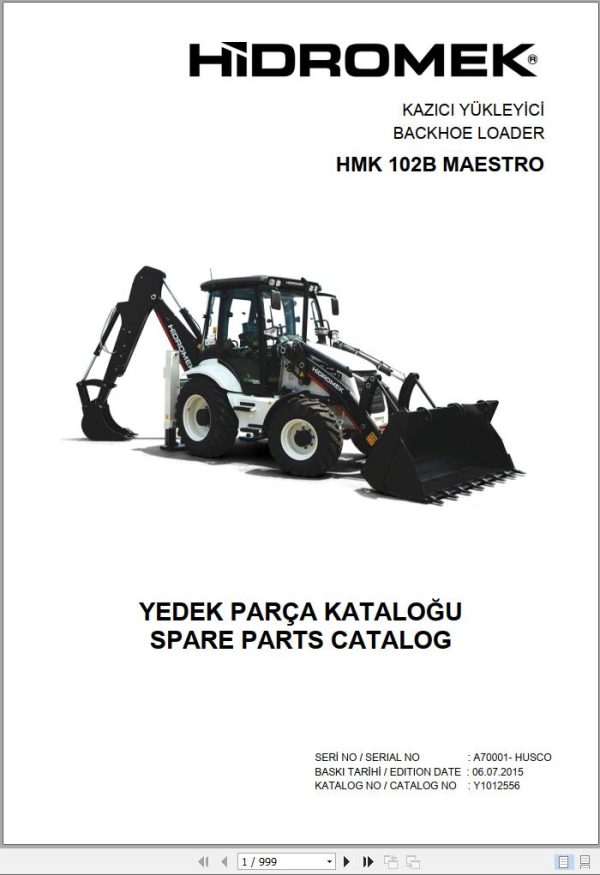 Hidromek Backhoe Loader HMK 102B MAESTRO Spare Parts Catalog A70001 HUSCO EN TR